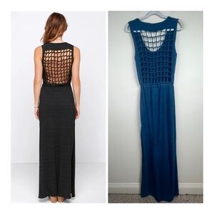 Chaser | Boho Sleeveless Knot Back Heather Maxi Dress In Heathered Blue | S